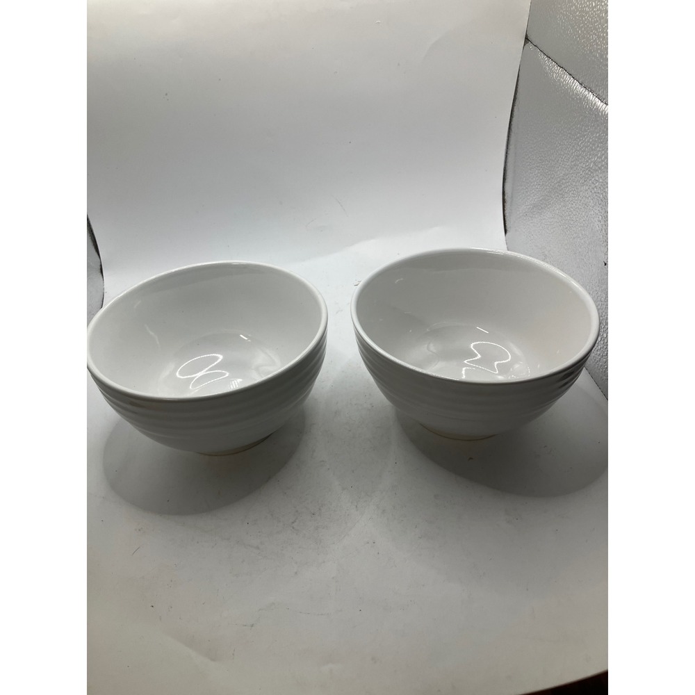 Gibson Home Plaza Cafe White Bowls 6" Stoneware Set‎ of 2